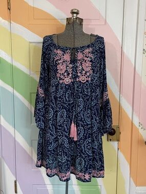 NWT Miss June Paris Boho Sequin Tassel Embroidered Mini Dress - Free Size 🧡🎀